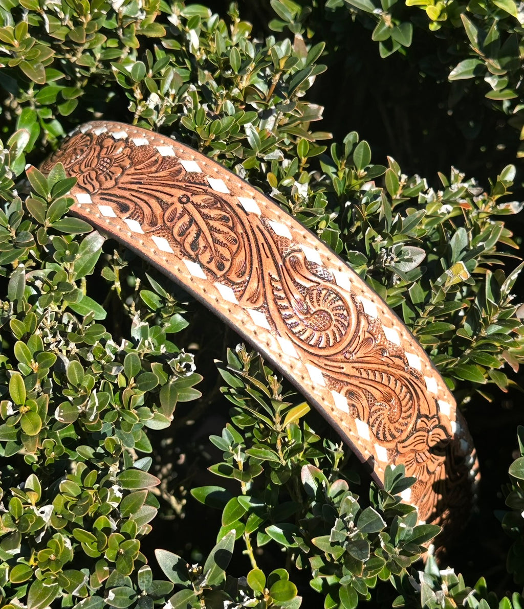 White Detail Genuine Leather Belt