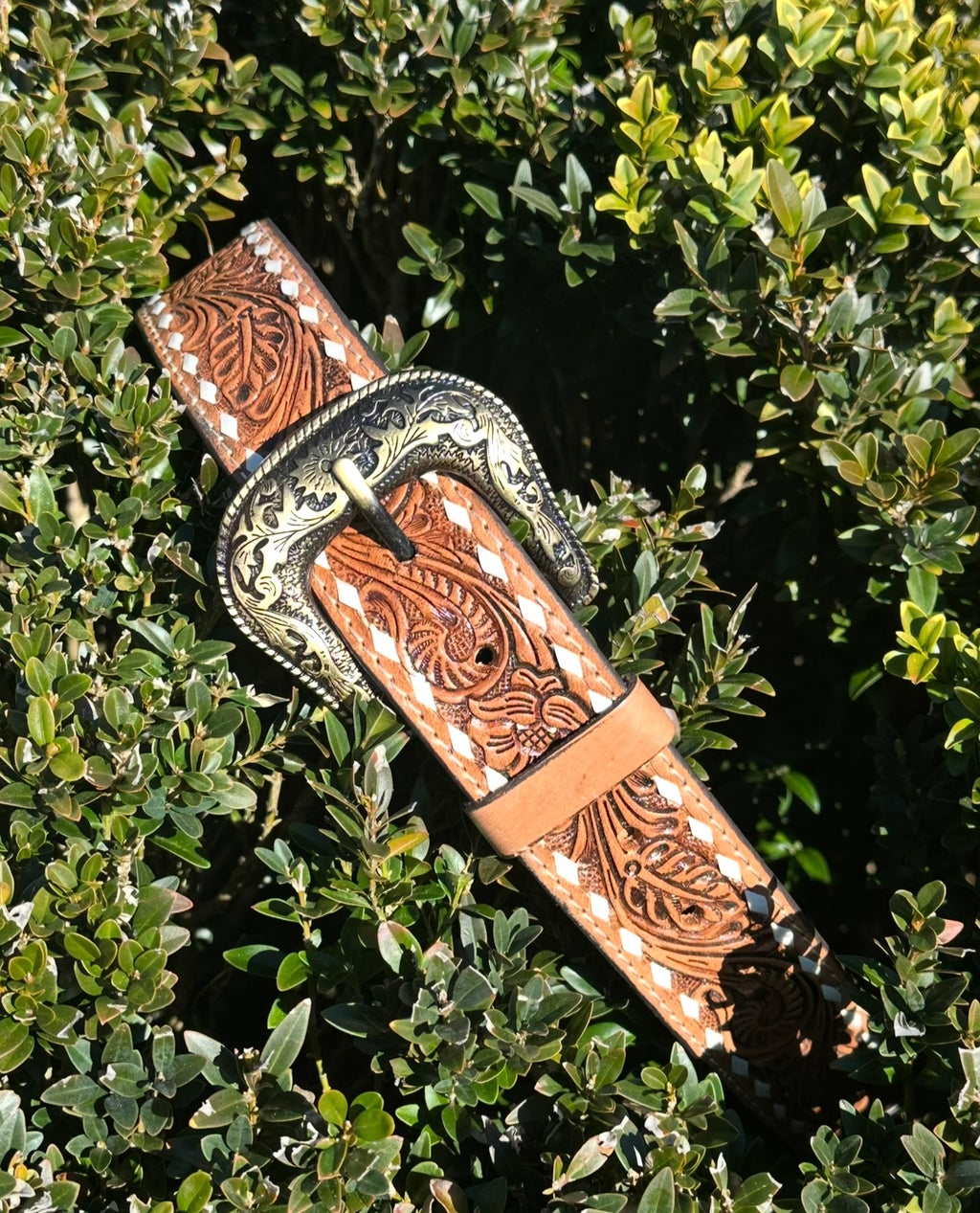 White Detail Genuine Leather Belt